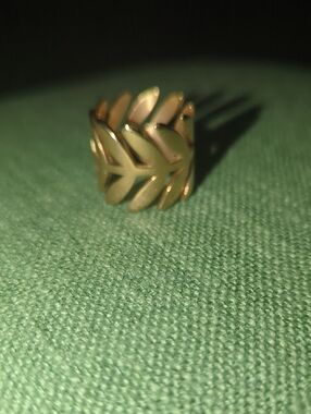 Gold Leaf Motif Wide Band Ring - Women Jewelry
